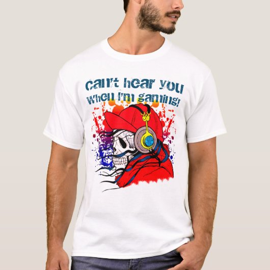 ゲーマースカルとヘッドフォン（ライト） Tシャツ (正面)