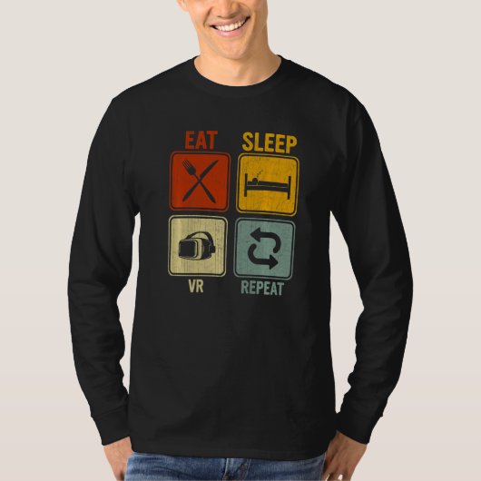 ゲーマースリープ食べVrリピートの皮肉レトロ Tシャツ (正面)