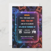 ゲーマーネオンバースデーパーティーデジタル招待状 招待状 (正面)