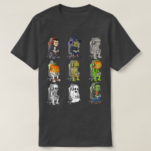 ゲーマーハロウィーンスケルトン吸血鬼ゲーミングミイラ Tシャツ (デザイン正面)