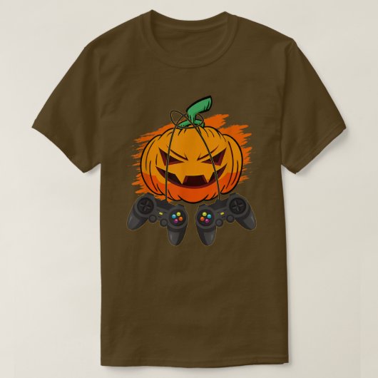 ゲーマーハロウィーンハロウィーンのカボチャのちょうちんメンズキッドおもしろい怖 Tシャツ (デザイン正面)