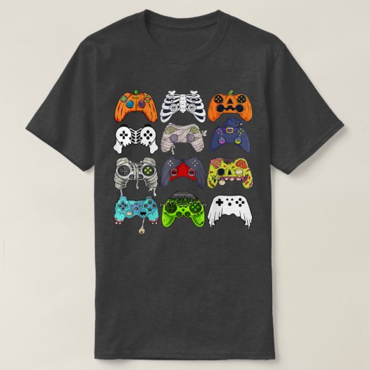 ゲーマーハロウィーンパンプキンスケルトンゾンビゲームコン Tシャツ (デザイン正面)