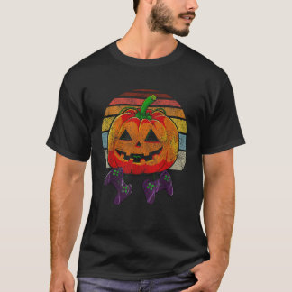 ゲーマーハロウィーンレトロスタイルパンプキンハロウィーンのカボチャのちょうちん Tシャツ