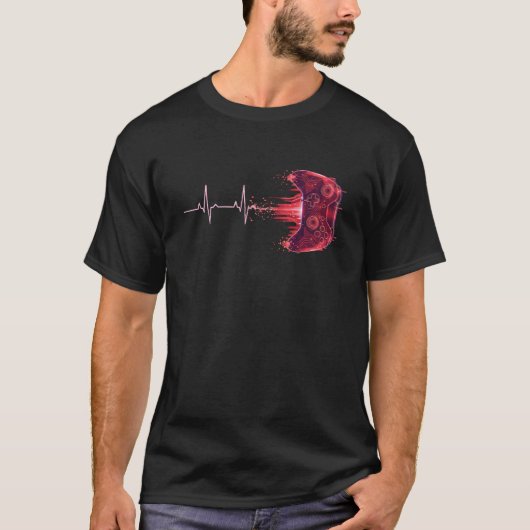 ゲーマーハートビートコントローラー ゲーム 動画ゲーム 男の子 Tシャツ (正面)