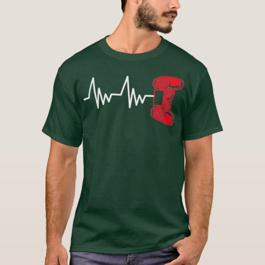 ゲーマーハートラインビデオゲームコントローラ Tシャツ (正面)