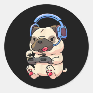 ゲーマーパグ ゲーム好きなパグ ビデオゲーム ギフト ラウンドシール