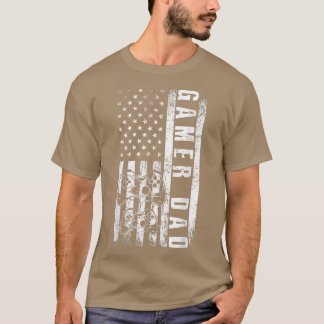 ゲーマーパパアメリカンフラッグおもしろいビデオゲーミングファーザー Tシャツ