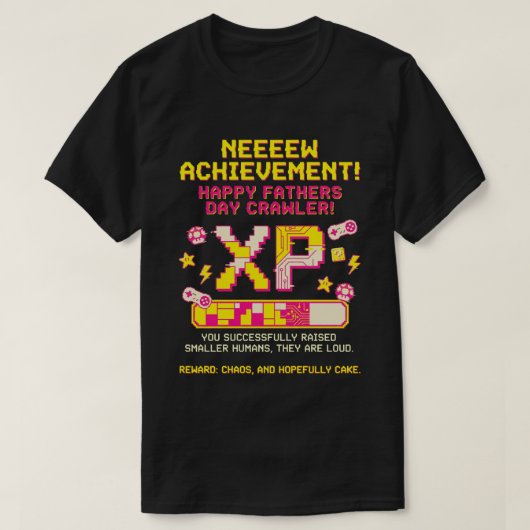 ゲーマーパパ実績XPバー 楽しい父の日 Tシャツ (デザイン正面)