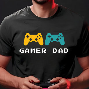 ゲーマーパパ   黄色のティール（緑がかった色）コンソールゲーム Tシャツ