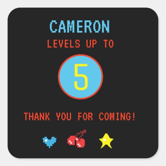 ゲーマーパーソナライズされた5th誕生日パーティー スクエアシール (正面)