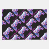 ゲーマーパーティーゲームコントローラピンクハッピーバースデー ラッピングペーパーシート (正面3)