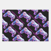 ゲーマーパーティーゲームコントローラピンクハッピーバースデー ラッピングペーパーシート (正面)