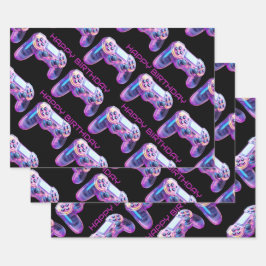 ゲーマーパーティーゲームコントローラピンクハッピーバースデー ラッピングペーパーシート