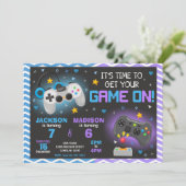ゲーマーパーティー用合同ビデオゲーム誕生日招待状 招待状 (スタンド正面)