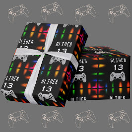 ゲーマービデオゲームコントローラネオン誕生日パーティー ラッピングペーパー