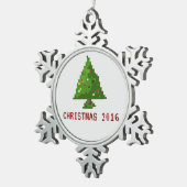 ゲーマーピクセル8ビットクリスマスツリーホリデイオーナメント スノーフレークピューターオーナメント (右)