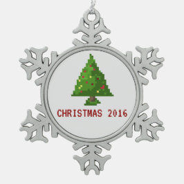 ゲーマーピクセル8ビットクリスマスツリーホリデイオーナメント スノーフレークピューターオーナメント