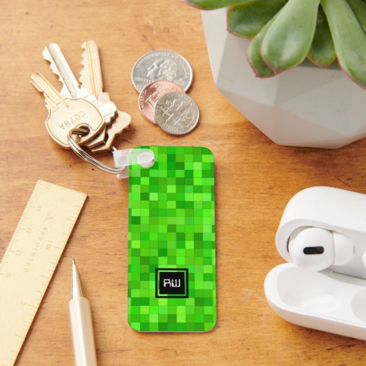 ゲーマーピクセル(緑) パーソナライズされた キーホルダー (デスク)