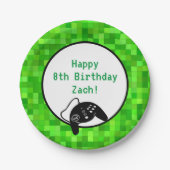 ゲーマーピクセル（緑） |誕生日カスタムパーティー ペーパープレート (正面)