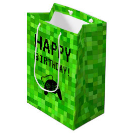 ゲーマーピクセル(緑) |誕生日カスタムパーティー ミディアムペーパーバッグ