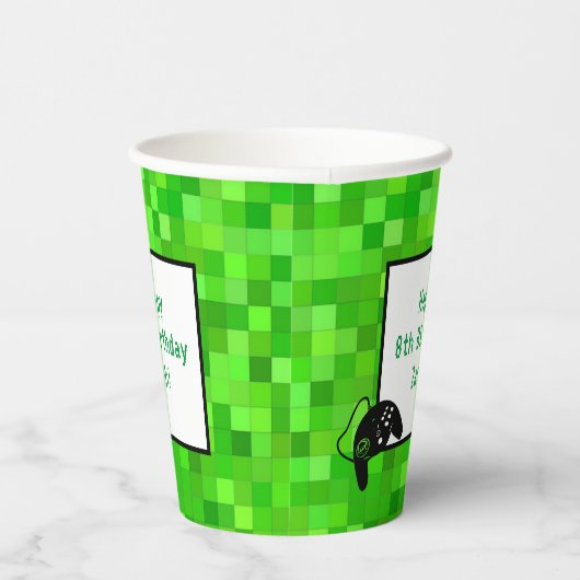 ゲーマーピクセル(緑) |誕生日カスタムパーティー 紙コップ (右)