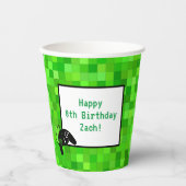 ゲーマーピクセル（緑） |誕生日カスタムパーティー 紙コップ (正面)