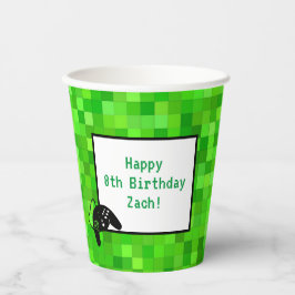 ゲーマーピクセル（緑） |誕生日カスタムパーティー 紙コップ
