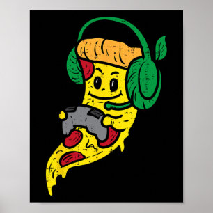 ゲーマーピザビデオゲームおもしろい食べ物男性少年子供 ポスター