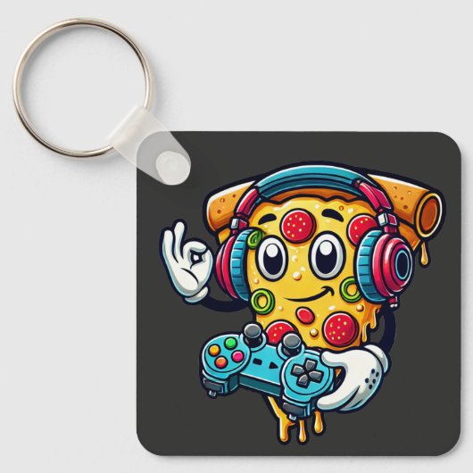 ゲーマーピザビデオゲームフードキーチェーン キーホルダー (正面)