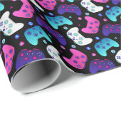 ゲーマーピンクパープルカートゥーンコントローラパターン ラッピングペーパー (ロールコーナー)