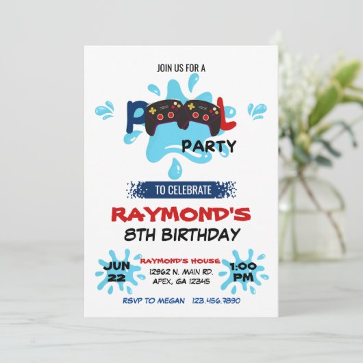 ゲーマープールパーティー誕生日 招待状 (スタンド正面)