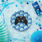 ゲーマーボーイブルーピクセル誕生日 ペーパープレート (パーティー)