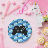 ゲーマーボーイブルーピクセル誕生日 ペーパープレート (パーティー)