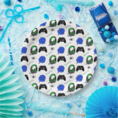 ゲーマーボーイブルーピクセル誕生日 ペーパープレート (パーティー)