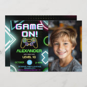 ゲーマーボーイ10thネオンゲーム誕生日写真 招待状 (正面/裏面)