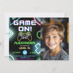 ゲーマーボーイ10thネオンゲーム誕生日写真 招待状