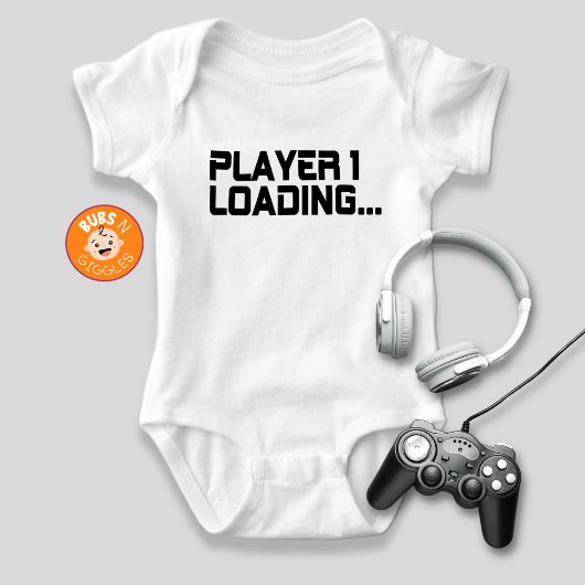 ゲーマーママの妊娠発表 Player 1 Loading ベビーボディスーツ