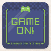 ゲーマーモダンコントロクールーラのネイビー・ネオン・グリーン スクエアペーパーコースター (正面)