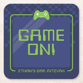 ゲーマーモダンコントロクールーラのネイビー・ネオン・グリーン スクエアペーパーコースター