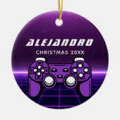 ゲーマーモダンパープル未来的ゲームコンソール名 セラミックオーナメント (正面)