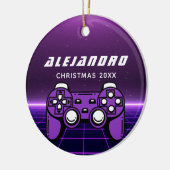 ゲーマーモダンパープル未来的ゲームコンソール名 セラミックオーナメント (左)