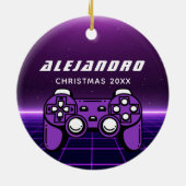 ゲーマーモダンパープル未来的ゲームコンソール名 セラミックオーナメント (裏面)