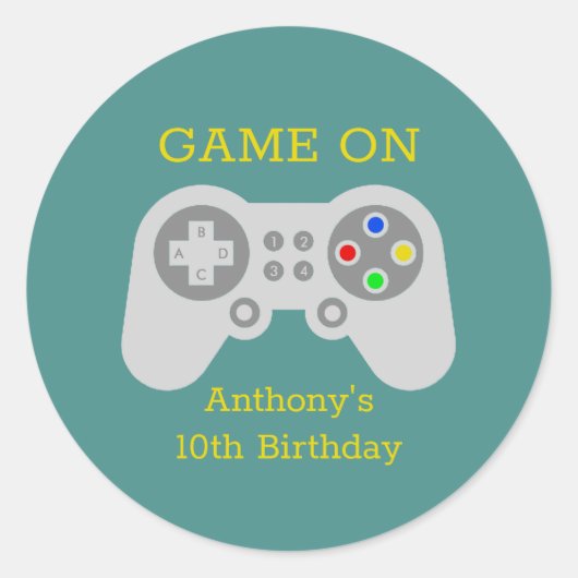 ゲーマーモダン任意の年齢の誕生日パーティー ラウンドシール (正面)