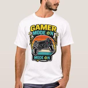 ゲーマーモード起動 レトロコントローラーとサンセット Tシャツ