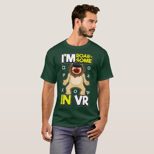 ゲーマーライオン動物仮想現実ヘッドセットVRプン Tシャツ (正面フル)