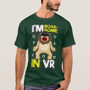 ゲーマーライオン動物仮想現実ヘッドセットVRプン Tシャツ