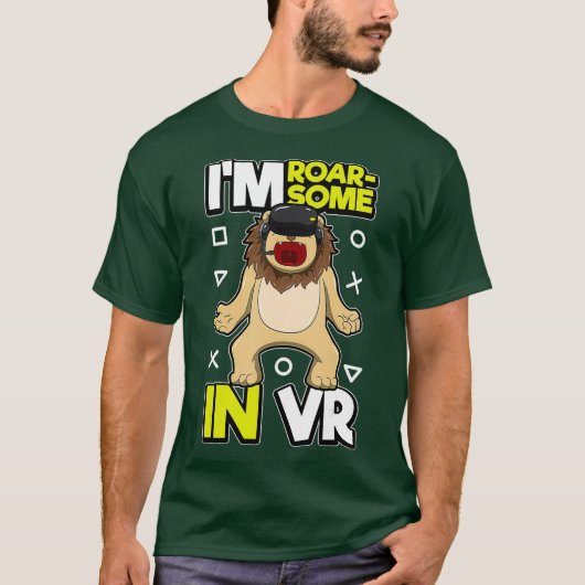 ゲーマーライオン動物仮想現実ヘッドセットVRプン Tシャツ (正面)