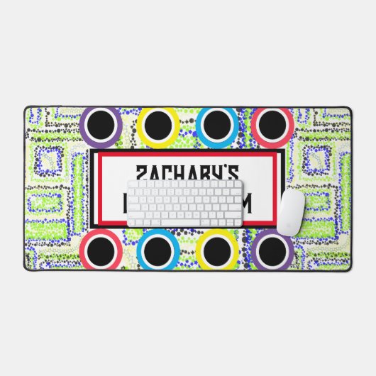 ゲーマールームジオメトリックグリーンブルーサークル星 デスクマット (キーボード&マウス)