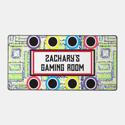 ゲーマールームジオメトリックグリーンブルーサークル星 デスクマット (正面)