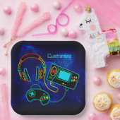 ゲーマーレトロネオンブルー ペーパープレート (パーティー)